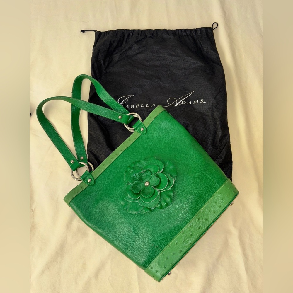 Isabella Adams Green with flower Tote